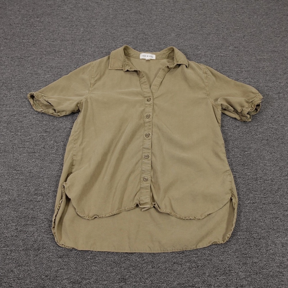 Cloth & Stone Shirt Womens Small Green Tencel Button Up Tunic Top Short Sleeve